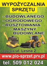 Logo Wypożyczalnia wynajem sprzętu budowlanego, ogrodniczego, rusztowań, maszyn budowlanych, kopanie stawów 