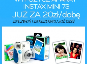 wynajem Aparat Instax Mini 7S za 20zł/dobę. Wypożyczalnia aparatów.